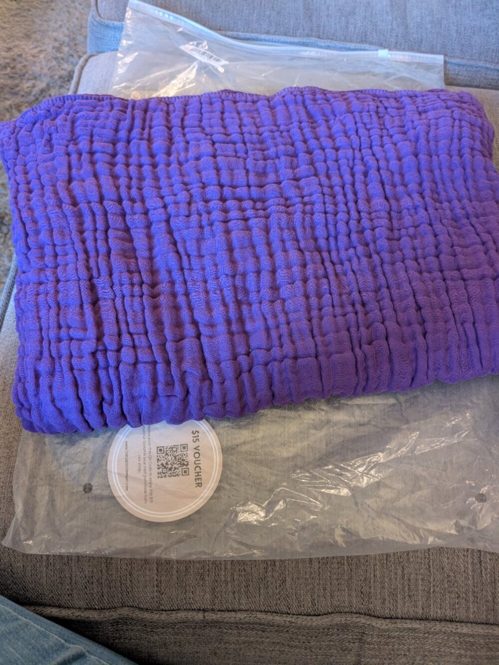 NEW in Original Packaging!  The Fleece Company Muslin blanket in Purple.
